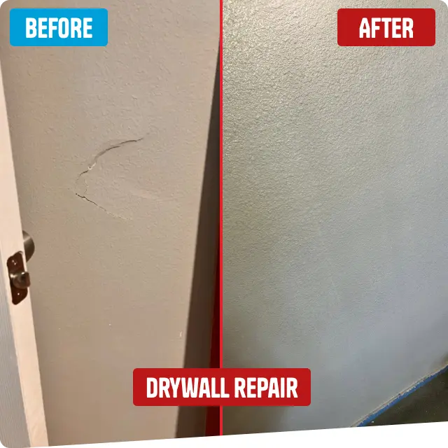 Before and after drywall crack repair